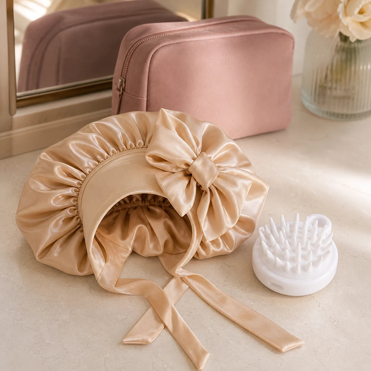 NAYRA Scalp & Night Ritual avec ScalpBrush blanche et bonnet satin