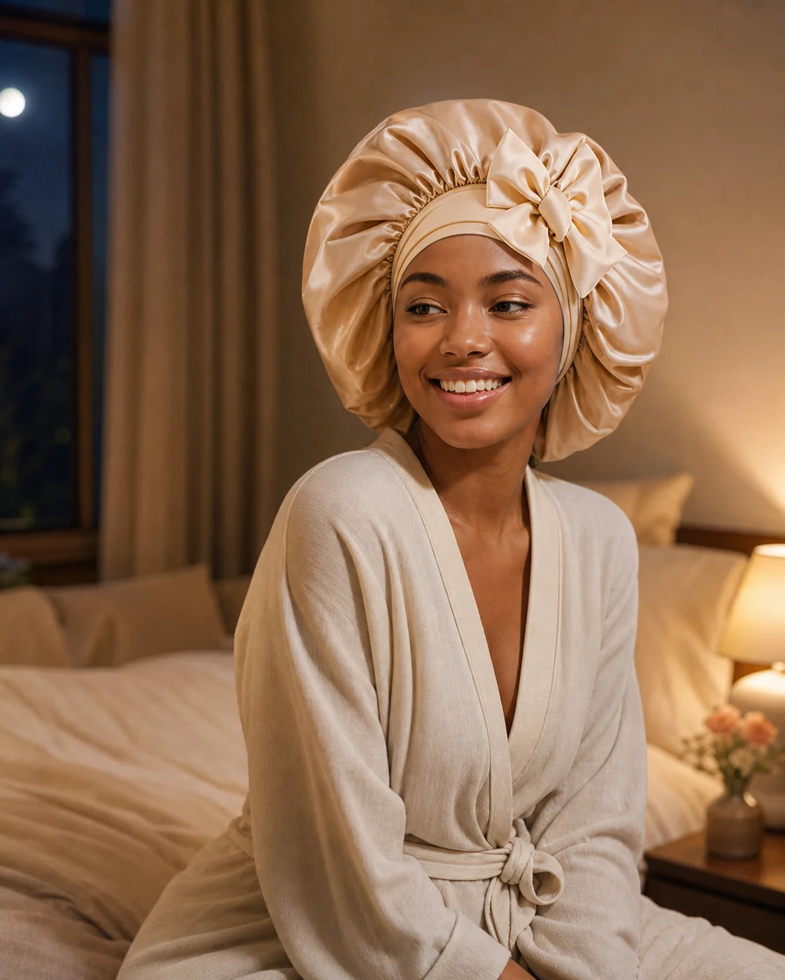 Bonnet de nuit effet satin ajustable pour cheveux – NAYRA